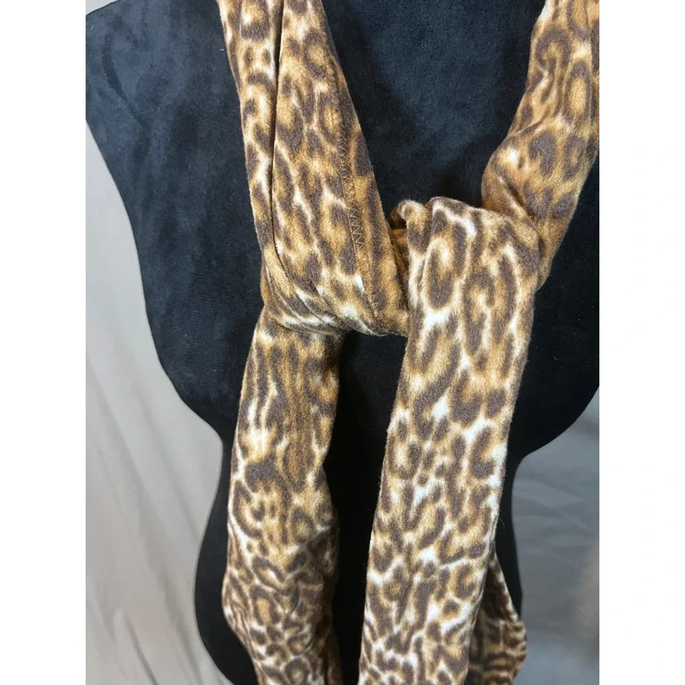 Womens Leopard Print‎ Fleece Scarf Brown Tan Animal Pattern Fringe Long Wrap
